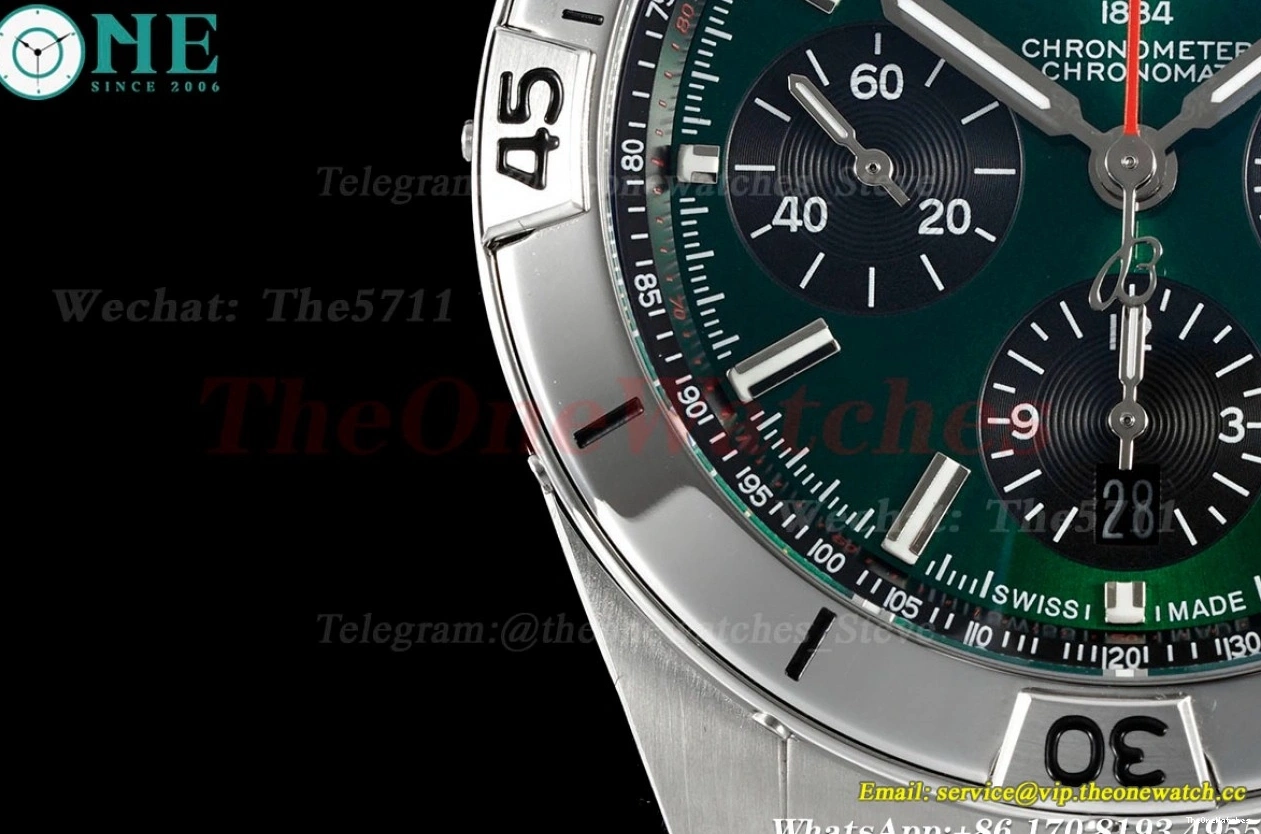 SS Stk 42MM SS Chronomat A7750 TF Green B01 0129